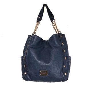 Michael Kors tote blue leather gold chains & studs